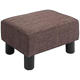 HOMCOM Linen Fabric footstool footrest Small Seat Foot Rest Chair Ottoman Home Office with Legs 40 x 30 x 24cm Brown
