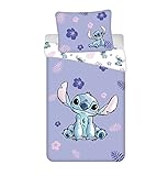 Disney Lilo and Stitch bedding with flowers, leaves, purple, Hawaii, duvet 140 x 200 + pillow 70 x 90 cm 100% cotton