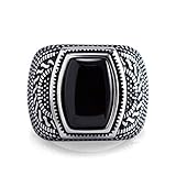 555Jewelry Classic Stainless Steel Rings for Men, Retro Vintage Celtic Seal Rectangle Black Onyx Ring for Men, Signet Ring for Men, Mens Stone Ring Band, Silver, Size Y