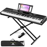 MUSTAR 88 Key Piano Keyboard for Beginners, Digital Piano 88 Semi Weighted Key with Stand, Full Size Electric Piano Keyboard 88 Keys, 2x25W Stereo Speakers, Case, Sustain Pedal (Black)