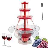 3-Tier Clear Party Fountain, Wine Fountain Machine, Luminous Flow Drinks, Includes 5 Reusable Cups, LED Illuminated Base, For Drinking Games, Bar, Weddings, Birthdays, Engagement