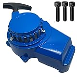 Red Circles Blue Mini Moto Metal Pull Start – Durable Metal Casing & Cog, Fits 47cc & 49cc Air Cooled Minimotos, Mini Dirt Bikes & Mini Quads – Includes 3 New Bolts for Easy Installation
