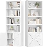 oneinmil Tall Bookshelf, 6 Tier Bookcase with Cabinet Doors, Modern Bookshelves Display Rack, Storage Cabinet for Home, Office, Living Room, White-2 Pack