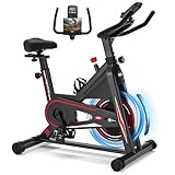 DMASUN Indoor Exercise Bikes for Home Gym Use with LCD Display, Spin Bike with Tablet Holder & Comfortable Seat Cushion, Super Quiet Fitness Bike for Home Cardio Workout with Heart Rate Sensor