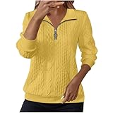 Sweaters for Women UK Jumpers for Women UK Sweatshirts Lapel Half Zip Pullover Knit Cable Ladies Sweatshirt Long Sleeve Tops Fall Winter Sweaters Warm Hoodies Outfit Clothing Yellow M