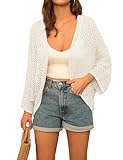 GRACE KARIN Cardigans for Women UK Summer 3/4 Batwing Sleeve Cardigans Lightweight Open Front Daily Leisure Kimono Cardigans White XL