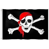 Pirate Party Flag, Hianjoo Cosplay Pirate Costume Accessories 5ft x 3ft with Metal Eyelets, Vivid Color Fade Proof Polyester Canvas Header Double Stitched Halloween Decoration Skull Crossbones Flag