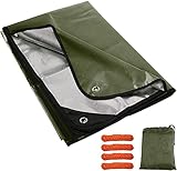 REDCAMP Heavy Duty Emergency Blanket for Survival, 7x5 ft Reusable Thickened Thermal Blanket & Waterproof Tarp with Guy Ropes, Reflective Rescue Bivvy Bag for Outdoor Camping Hiking, Green
