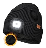 Wmcaps LED Beanie with Fleece Lining for Men and Women, Cozy Breathable Winter Hat with a Light Built-in, Type-C Rechargeable Hat with Warm Soft Headlamp Hat, Christmas Birthdays Gift, Black