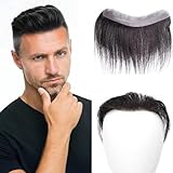 RUNRAYAY Men's Hairline Toupee V-Shape Brazilian Virgin Human Hair for Men Toupee Soft Thin Skin Mens Hairpieces Hair Natural Hairline Replacement System (0.98X6.3 Inch)