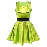 FYMNSI Sparkly Holographic Dress for Women Shiny Metallic Dress Wet Look Pleated Ruffle Dress 90s Disco Dance Party Dress Festival Rave Skater Dress Hallowen Cosplay Dress Clubwear Green XS