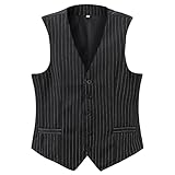 Gionforsy Mens Suit Vest 1920s Mens Vest Slim Fit Formal Business Gangster Waistcoat, Black Stripe, Medium