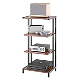 VEVOR 4-Tier AV Media Stand, Corner TV Stand, Height Adjustable Wooden Shelves for DVD Players/Cable Boxes/Games Consoles, Brown