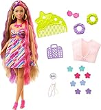 Barbie Totally Hair Flower-Themed Doll, Curvy, 8.5 inch Fantasy Hair, Dress, 15 Hair & Fashion Play Accessories (8 with Color Change Feature) for Kids 3 Years Old & Up, HCM89