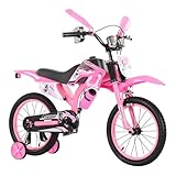Touch of Venetian 12" / 16" Boys Motorcross Bike with Stabilisers Black Red Green Blue Moto Wheels Kids Bicycle for Ages 2-9 Years Old Motorcycle Sound Motorcross (Pink, 12 INCH)