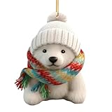Christmas Polar Bear Ornament - Polar Bear with Scarf Pendant | Polar Bear Ornaments for Christmas Tree | Acrylic Bear Wearing Scarves Decor for Home, Garden and Bedroom