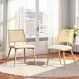 Dining Chairs Set of 2, Mid-Century Kitchen Chair with Rattan Backrest and Metal Frame, Upholstered Dining Chair with Living Room, Bedroom, (Oak)