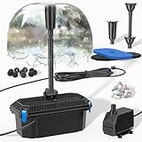 Biling Koi Pond Filter Box with 2400 L/H 40W Water Pump, 3 Fountain Heads for Ponds up to 3,000L