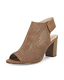Coutgo Heels for Women Open Toe Boots Cutout Ankle Strap High Heel Chunky Block Sandals, Brown, 6 UK