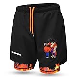 Hustlers Only 2-in-1 Anime Gym Shorts Men - Lightweight Athletics Activewear Sports shorts with Phone Pockets for Running, Cycling, & Gym Activities (M) Black