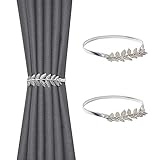 2 Pack Curtain Tie Backs, Silver Leaves Curtain Tiebacks Adjustable Curtain Holdbacks Modern Simple Style Drape Tie Backs, Metal Curtain Buckle Clips for Home Hotel Office Window Drapery Decoration