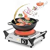 Duronic Hot Plate HP1 SS, Stainless Steel Table Top Cooking, 1500W Black Steel Electric Single Hob with Handles, Cast Iron Portable Hob Burner Rings for Home Kitchen, Pots, Camping