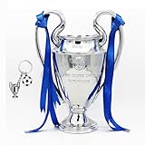 LNGODEHO European Champion Football Trophy, Resin St. Bernard League Replica Award Cup, Silver with Blue Ribbons for Sport Fan League Team (32cm/13 inches)