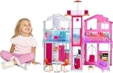Barbie 3-Story Townhouse Dollhouse with Elevator, Swing Chair, Furniture and Accessories, Fold for Portability and Travel, DLY32