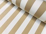Beige & White Striped DRALON Outdoor Fabric Acrylic Teflon Waterproof Upholstery Material for Cushion Gazebo Beach - 160cm Wide (Sold by The metre)