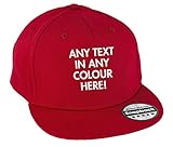Hippowarehouse Personalised Snapback hat Premium Printed 5 Panel Flat Peak Cotton OneSize Adults Classic Red