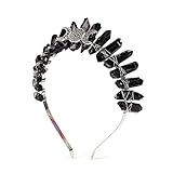 Brawlady Women Black Raw Crystal Headband, Rhinestone Tiara Crown Headband Black Quartz Masquerade Party Photography Headwear