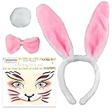 STIFFENERS 4PCS Bunny Costume Set, White Rabbit Bunny Outfit with Rabbit Ears Headband for Halloween, Book Day, Theater Performances and Themed Parties