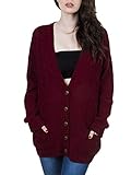 Purple Hanger New Women’s Ladies Long Sleeve Button, Front Pocket Chunky Aran Cable Knit Grandad Cardigan, Sweater Plus Size 8-26 (UK, Numeric, 16, 18, Regular, Regular, Burgundy)