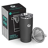 Coffee Gator Pour Over Coffee Travel Mug all-in-one Travel Coffee Maker and Thermal Cup - Vacuum Insulated Stainless Steel Cup with Paperless Filter Dripper - 585ml / 20oz (Gray)