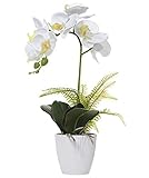 Olrla Artificial White Orchid Flower in Pot, Potted Butterfly Orchid for Office Home Wedding Bathroom Decor Table Centerpiece