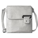 Woodland Leathers Women's Cross Body Shoulder Messenger Bag, Multiple Slip and Zip Pockets Handbag with Storage Pocket (Silver Grey)