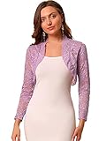 Allegra K Women's Elegant Crop Cardigan Sheer Floral Lace Bolero Shrug Top, Light Purple, Small
