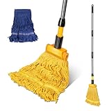 Masthome Heavy Duty Industrial Mop,136cm Handle Large Looped-End Commercial String Mop with 2 Reusable Heads,Wet Dry Floor Mops for Cleaning Concrete Tile Hardwood Floor Office Garage