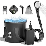 Mytrix 2024 Upgraded Portable Camping Shower Full Set, 6000mAh Rechargeable Power Suction Pump with Smart Display, Multi-Modes Spray Head & 5 Gal Water Foldable Bucket for Outdoor Travel Hiking