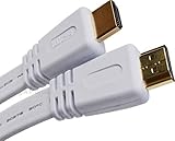 rhinocables - Flat HDMI Cable | 1080p for Gaming & Home Theatre | Gold Connectors for Clear Signal | Compatible with Kindle Fire & Gaming Laptops | Under Carpet Design, White, 1m