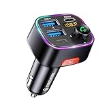 Syncwire Bluetooth 5.4 FM Transmitter Car Adapter 48W (PD 36W & 12W) [Light Switch] [HiFi Bass Sound] [Fast Charging] Wireless Radio Music Adapter LED Display Hands-Free Calling Support USB Drive