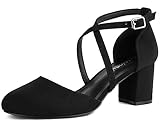 Greatonu Womens Court Shoes Mid Heel Chunky Dress Sandals Ladies Ankle Strap Wedding Party Pumps Black Size 4