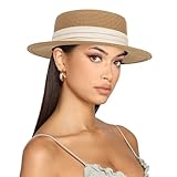 INOGIH Straw Boater Summer Sun Hat - Wide Brim Fedora Panama Summer Beach Hat for Men Women