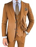 Wangyue Men's 3-Piece Suits Slim Fit Two Button Dress Suit Blazer&Pants&Vest Set Formal Wedding Prom Suits, Brown, 36
