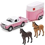 Toyland® Pink Truck & Pink Horse Box - Farm Playset – 2 Horses Included - Die Cast Metal