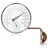 Pulaim Brass Outdoor Thermometer, 4" Solid Brass Swivel Thermometer Combines a Thermometer and Hygrometer in One, Suitable for Indoor and Outdoor Decoration, Such as Patios, Garages, Greenhouses, Room