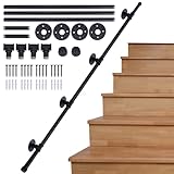 AMLOOPH Banister Handrails For Stairs, 3m Hand Rails Stairs, Black Bannister Rail For Stairs Handrail, Wall Mounted Stair Banister Hand Rails With Fittings, Non-Slip Handrails For Indoor Outdoor Steps