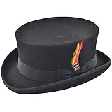 MAZ Deadman Wool Felt Top Hat Riding Equestrian Ascot Event Dressage Topper with Removable Feather (Medium) Black