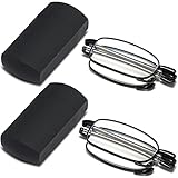Fsread Folding Reading Glasses Compact Small Portable Blue Light Blocking Reader Spring Hinge Black 2 Pair +1.5