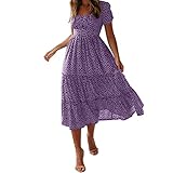 Generisch 2025 Summer Dress for Women Flare Sleeve Dress Floral Print Casual Flowing Midi Dress Women's Summer Knee-Length Loose, purple, L